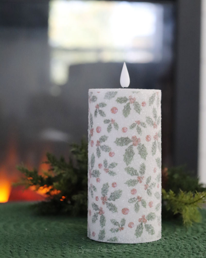 Holly LED Glitter Candle
