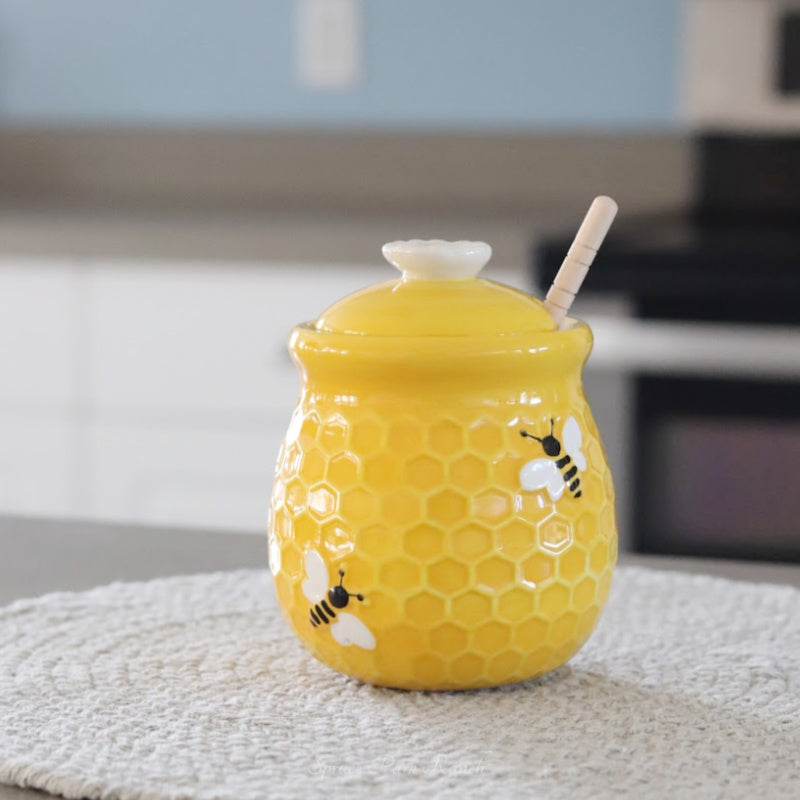 Ceramic Bee Honey Pot With Dipper