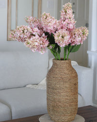 Woven Seagrass and Wood Vase