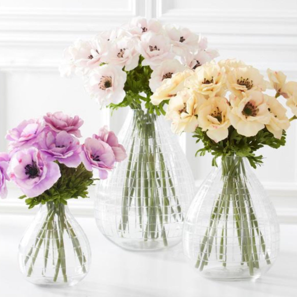 Etched Tear Drop Clear Glass Vase