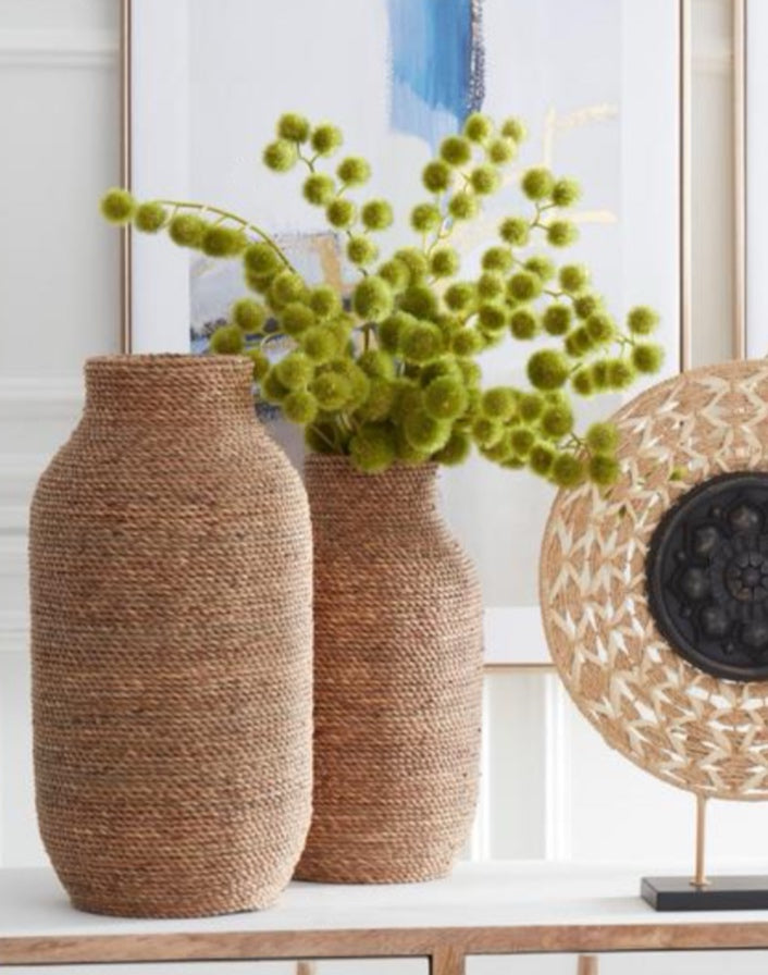 Woven Seagrass and Wood Vase