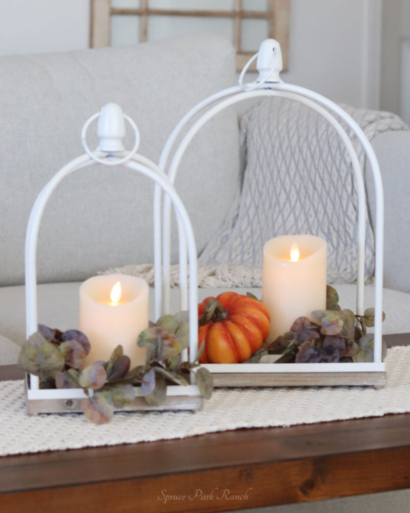 White Diagonal Framed Open Lantern