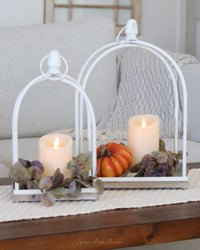 White Diagonal Framed Open Lantern