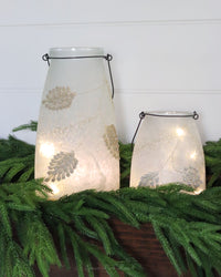 Frosted Glass Holiday Pinecone Lantern