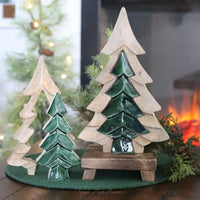 Layered Wood Sage Green Enamel Tree