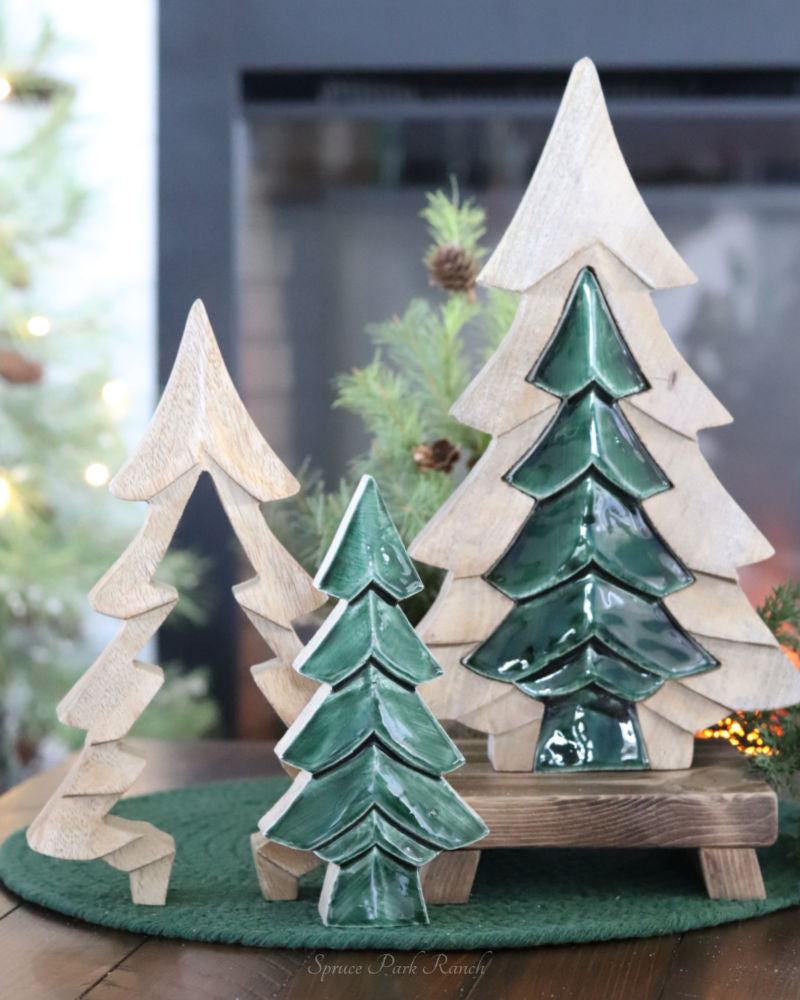 Layered Wood Sage Green Enamel Tree