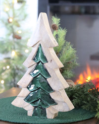 Layered Wood Sage Green Enamel Tree