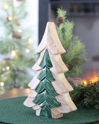 Layered Wood Sage Green Enamel Tree