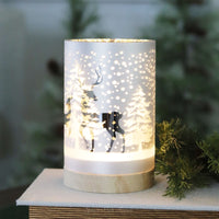 Lighted Glass Snowy Forest Design Lantern White