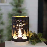 Lighted Glass Christmas Sleigh Design Lantern Black