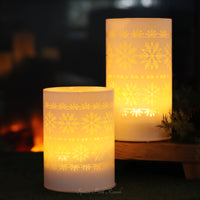 White LED Glass Cylinder With Snowflakes Warm Glow