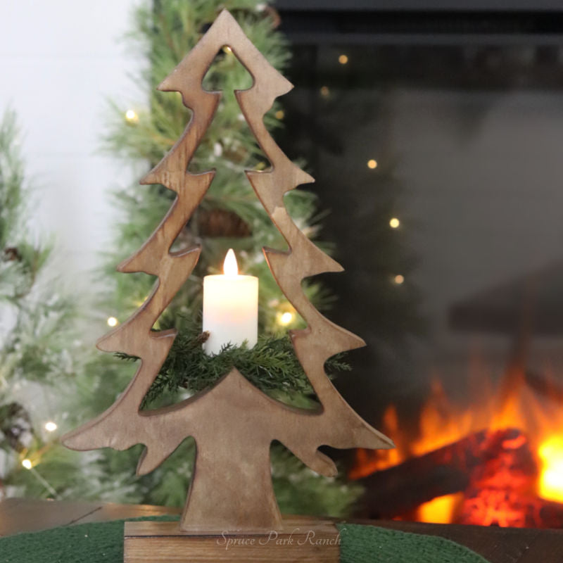 Mango Wood Pine Tree on Base