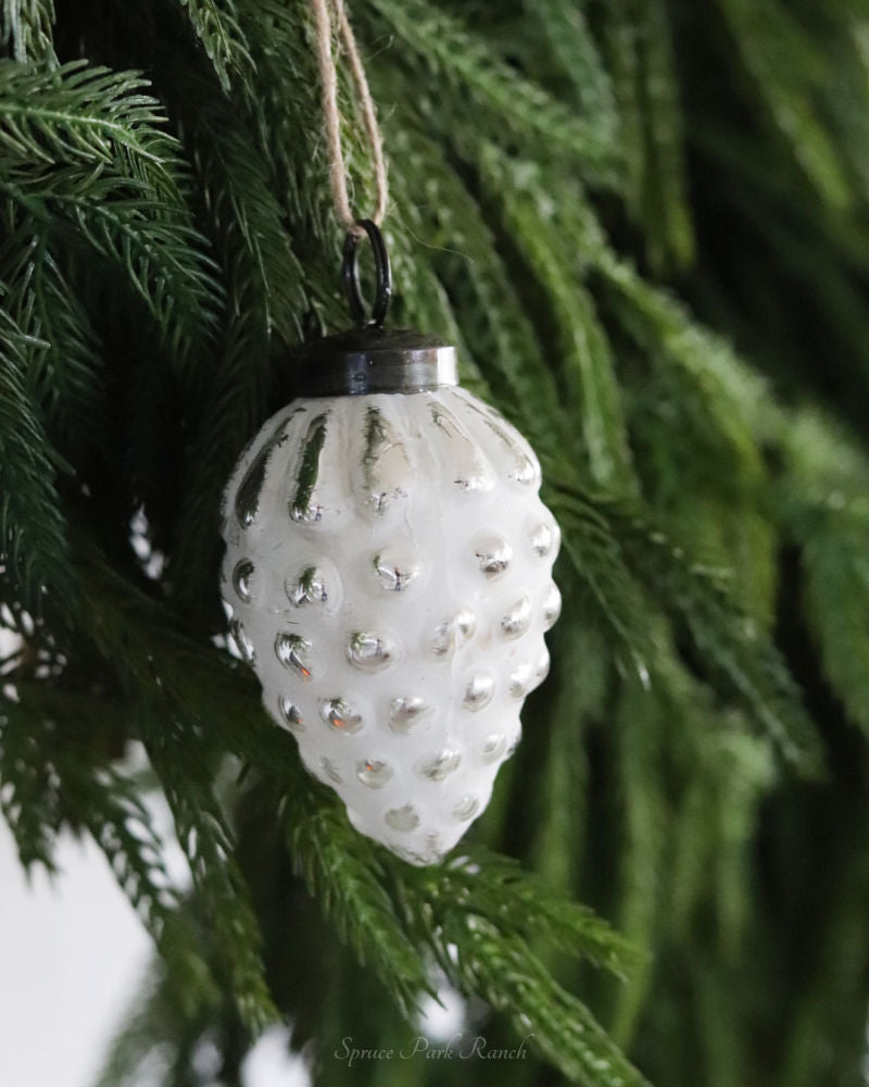 Mercury Glass Acorn Ornament Whitewashed