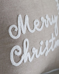 Merry Christmas Beige Cotton Throw Pillow