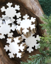 White Enamel Wood Mini Snowflake