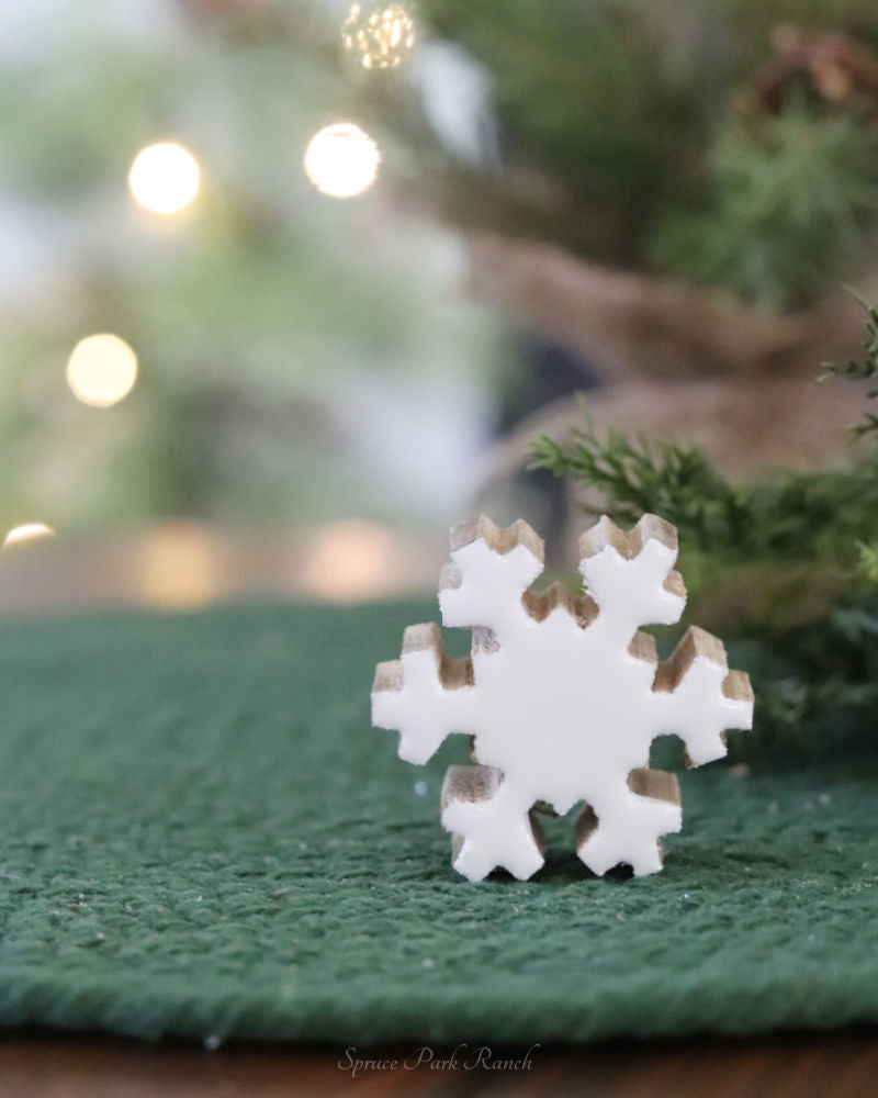 White Enamel Wood Mini Snowflake