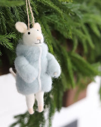 Wool Felt Mouse In Puffy Parka Ornament
