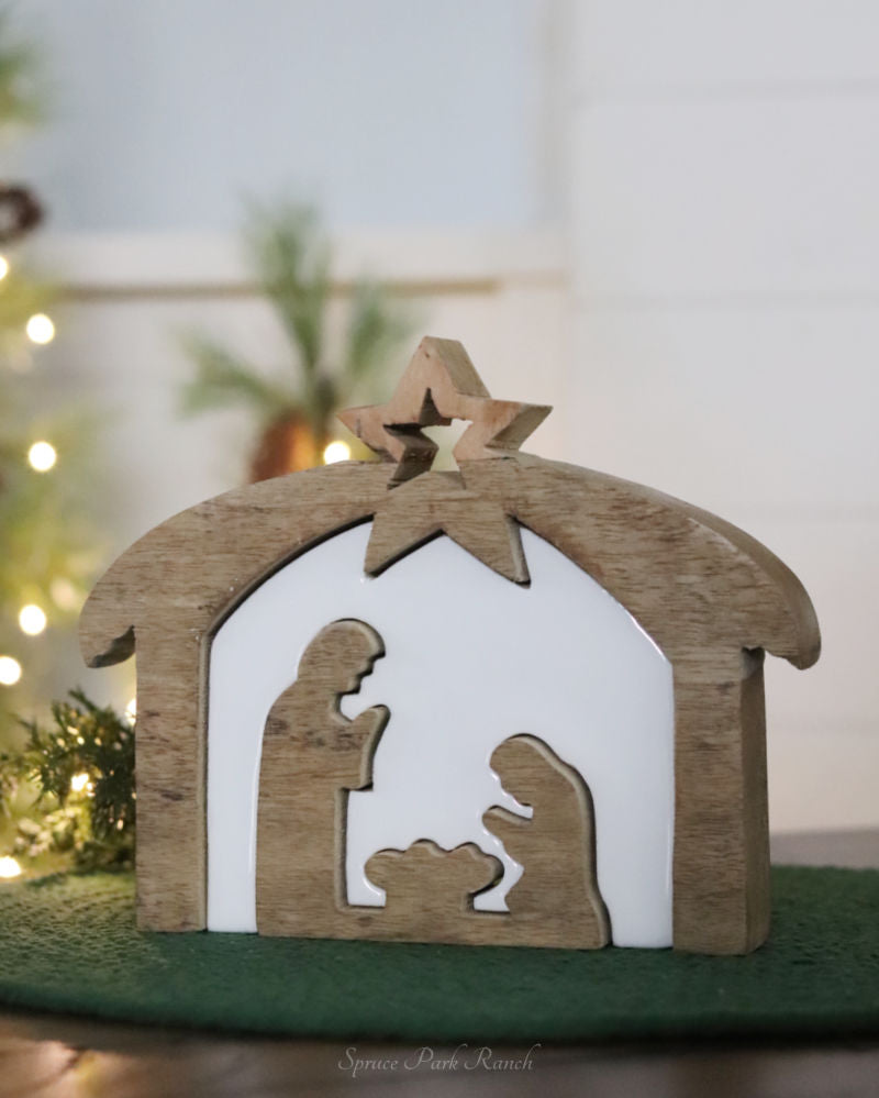Mango Wood Enamel Layered Nativity