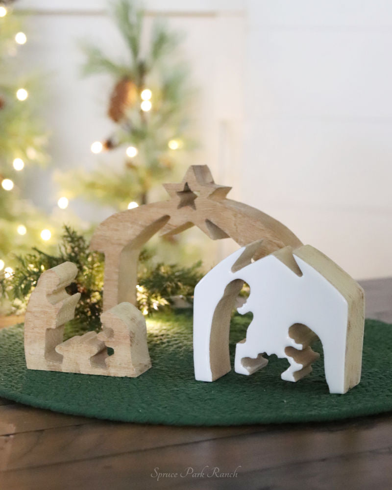 Mango Wood Enamel Layered Nativity