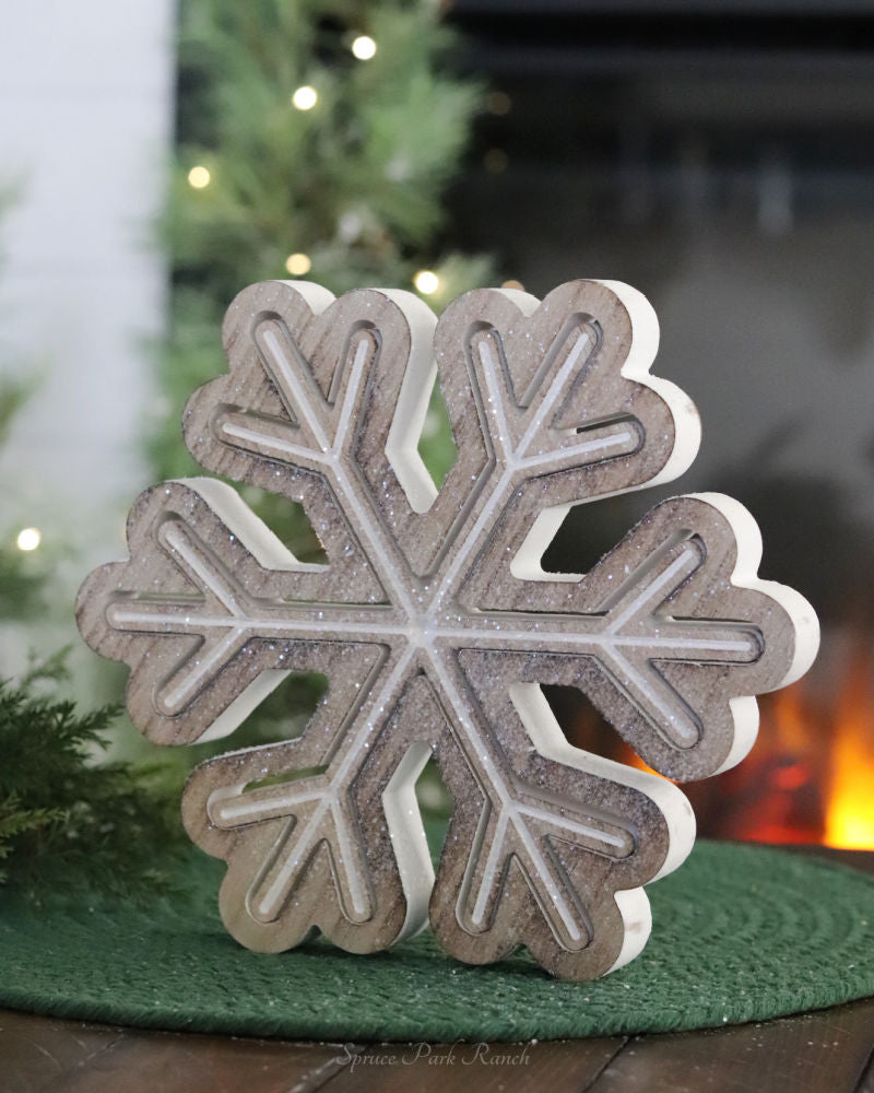 Nesting Wood Glitter Snowflake