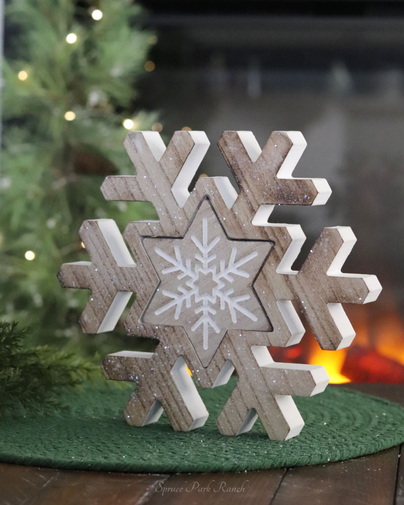 Nesting Wood Glitter Snowflake