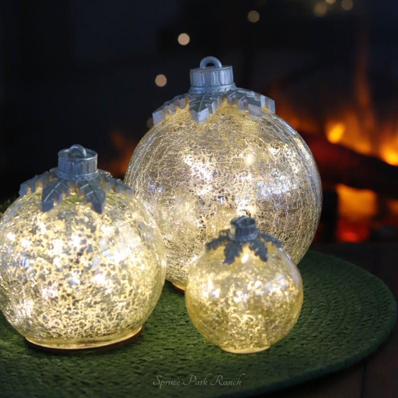 Light Up Crackle Glass Tabletop Ornament Silver