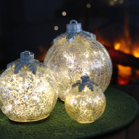 Light Up Crackle Glass Tabletop Ornament Silver