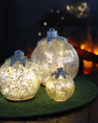 Light Up Crackle Glass Tabletop Ornament Silver