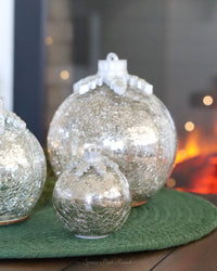 Light Up Crackle Glass Tabletop Ornament Silver