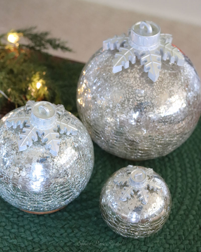 Light Up Crackle Glass Tabletop Ornament Silver