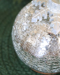 Light Up Crackle Glass Tabletop Ornament Silver