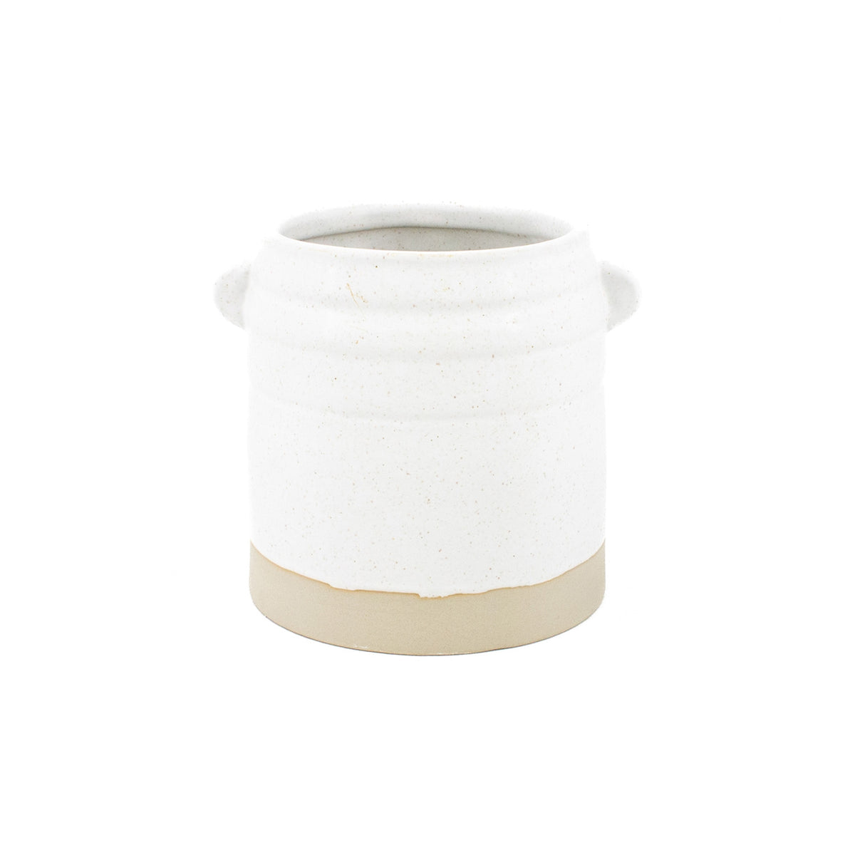 White Ceramic Vase With Handles and Natural Base