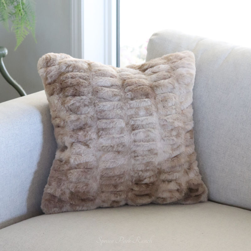 Light Brown Ribbed Faux Fur Pillow