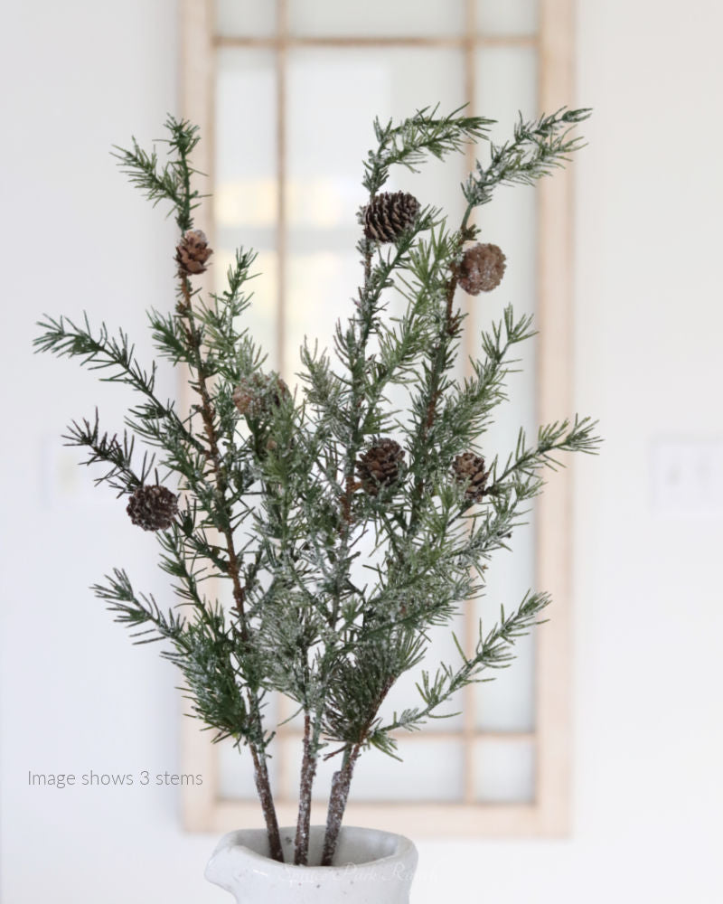 Glittered Snowy Pine Stem With Mini Pinecones 33"