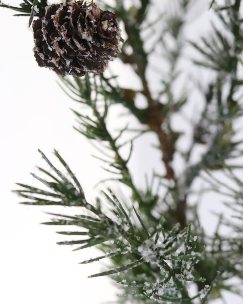 Glittered Snowy Pine Stem With Mini Pinecones 33"