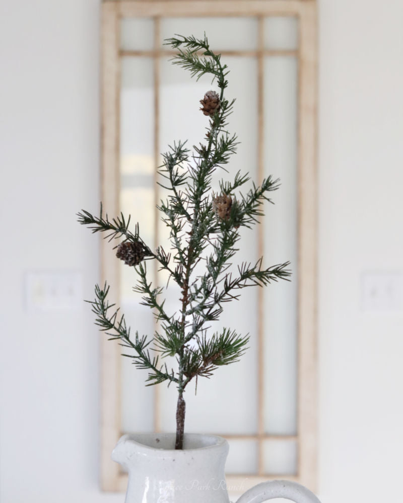 Glittered Snowy Pine Stem With Mini Pinecones 33"