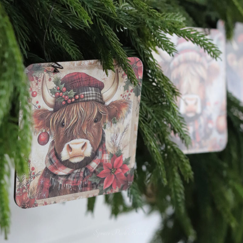 Primitive Highland Cow Ornament