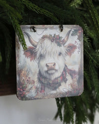 Primitive Highland Cow Ornament