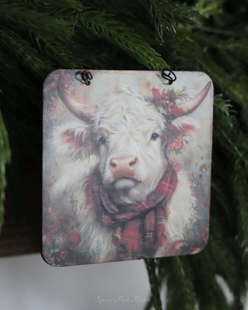 Primitive Highland Cow Ornament