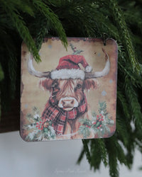 Primitive Highland Cow Ornament