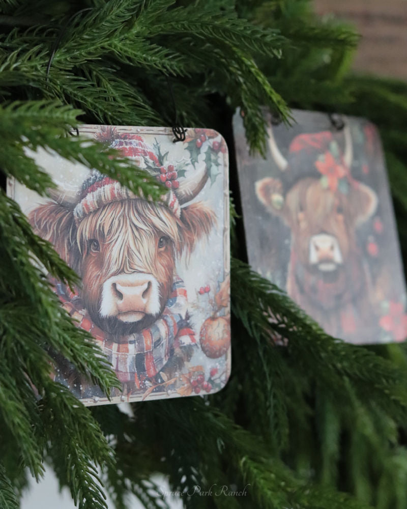 Primitive Highland Cow Ornament