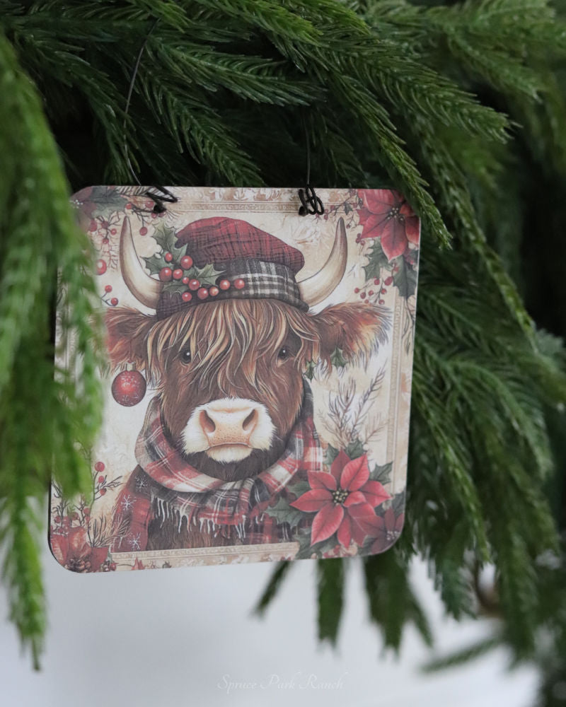 Primitive Highland Cow Ornament