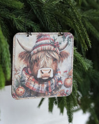 Primitive Highland Cow Ornament