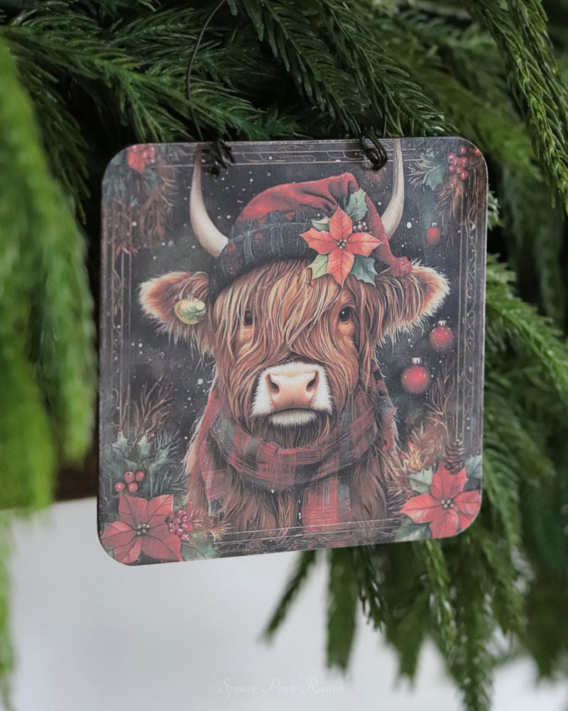 Primitive Highland Cow Ornament