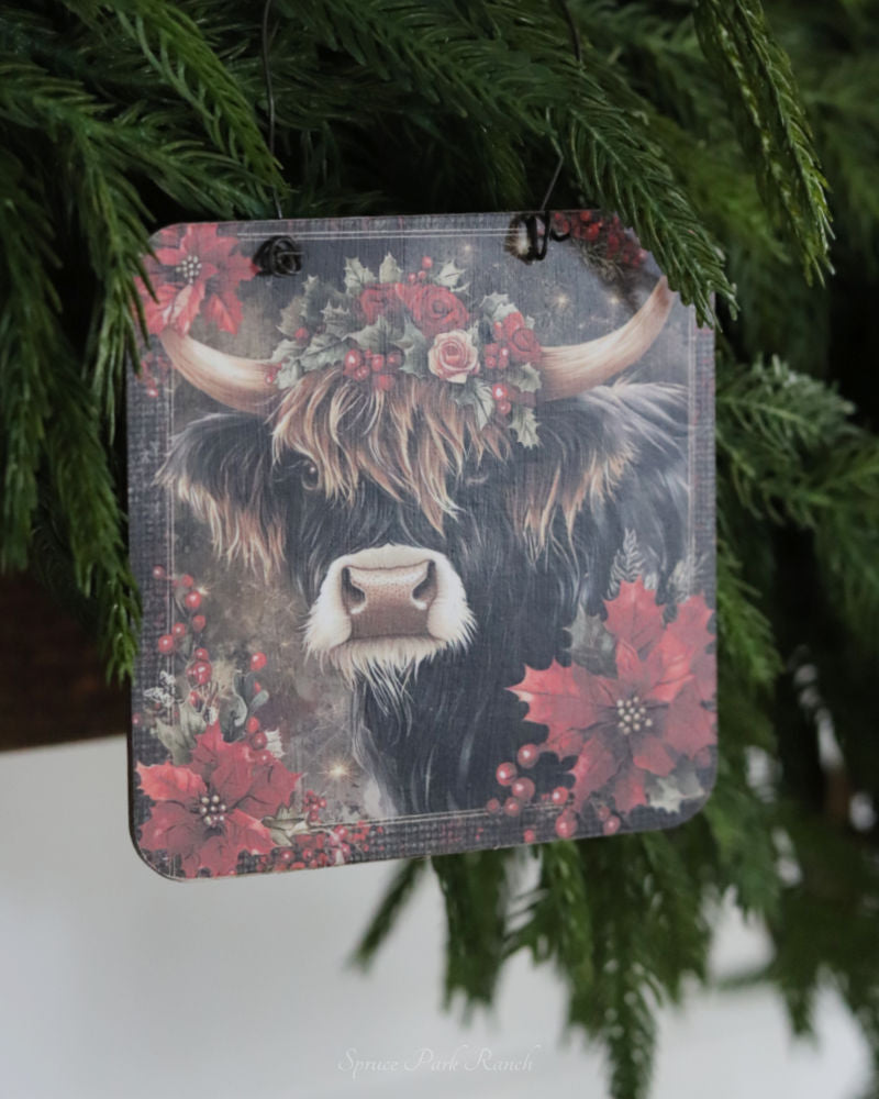 Primitive Highland Cow Ornament