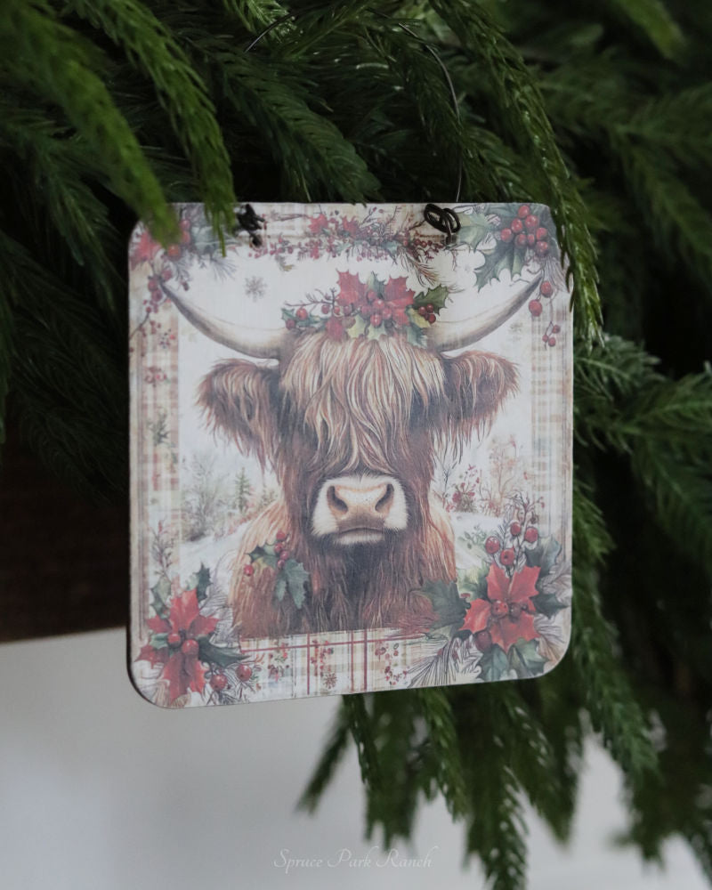 Primitive Highland Cow Ornament