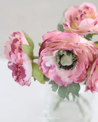 Mini Pink Ranunculus Bouquet in Glass Vase With Faux Water