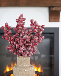 Red Crackle Glitter Rosehip Stem 24"