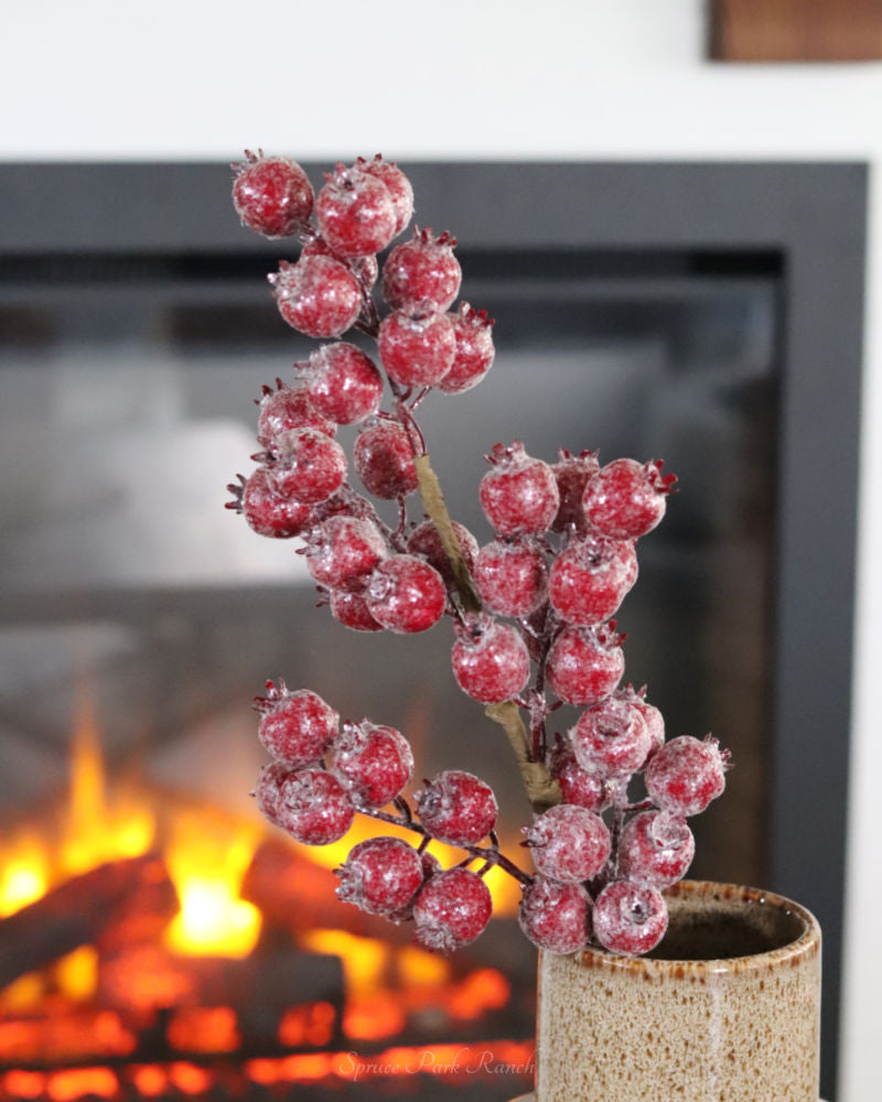 Red Crackle Glitter Rosehip Stem 24"