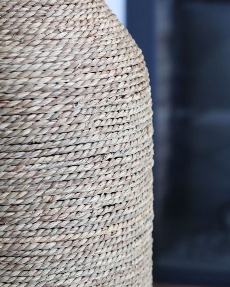 Woven Seagrass and Wood Vase